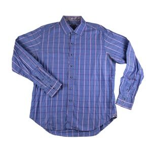 Robert Graham Shirt Mens XL Blue Pink Houndstooth Stripe Classic Fit Button Up